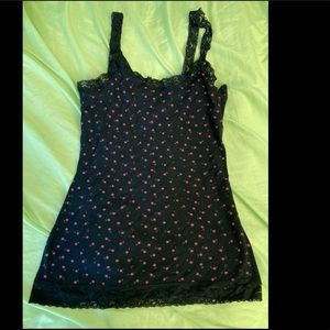 Lilu Black and Pink Star Lace Tank Top
